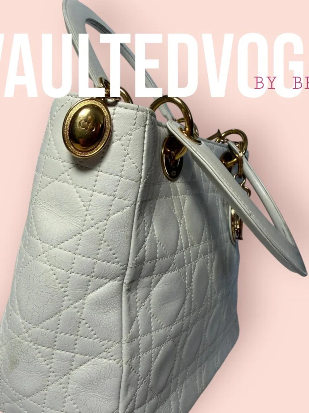 Christian Dior Lady Dior Large Cannage White Leather Tote Gold Hardware Bag - Picture 12 of 16